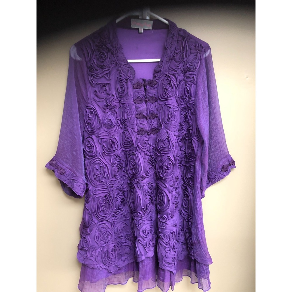 Pretty Angel 45% SILK Whimsigoth Dk Purple Dress/Tunic Medium Rosebud Sheer Bell